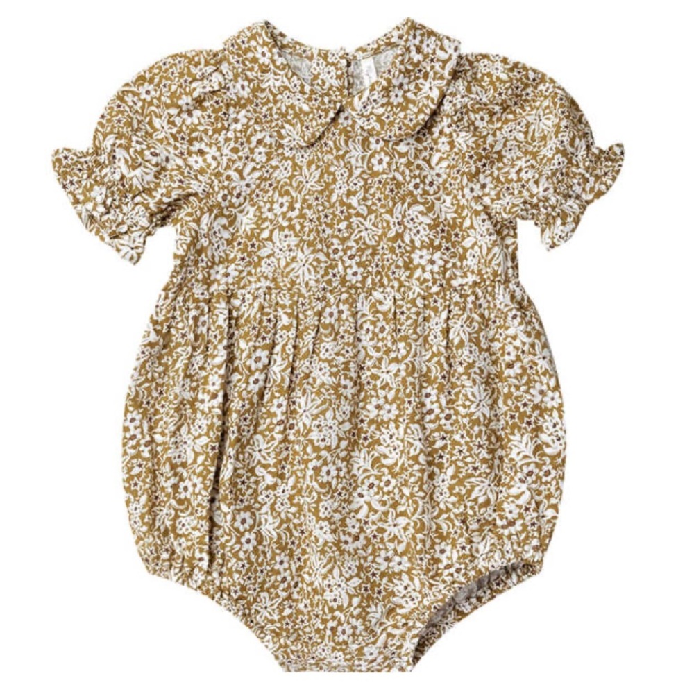Rylee + Cru Floral Baby Romper - Brown and White